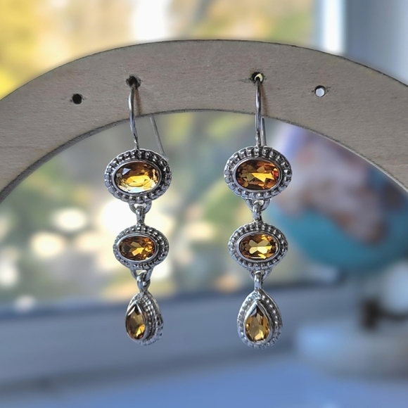 Vtg set | Citrine and rainbow moonstone sterling silver earrings & pendant - Picture 3 of 13